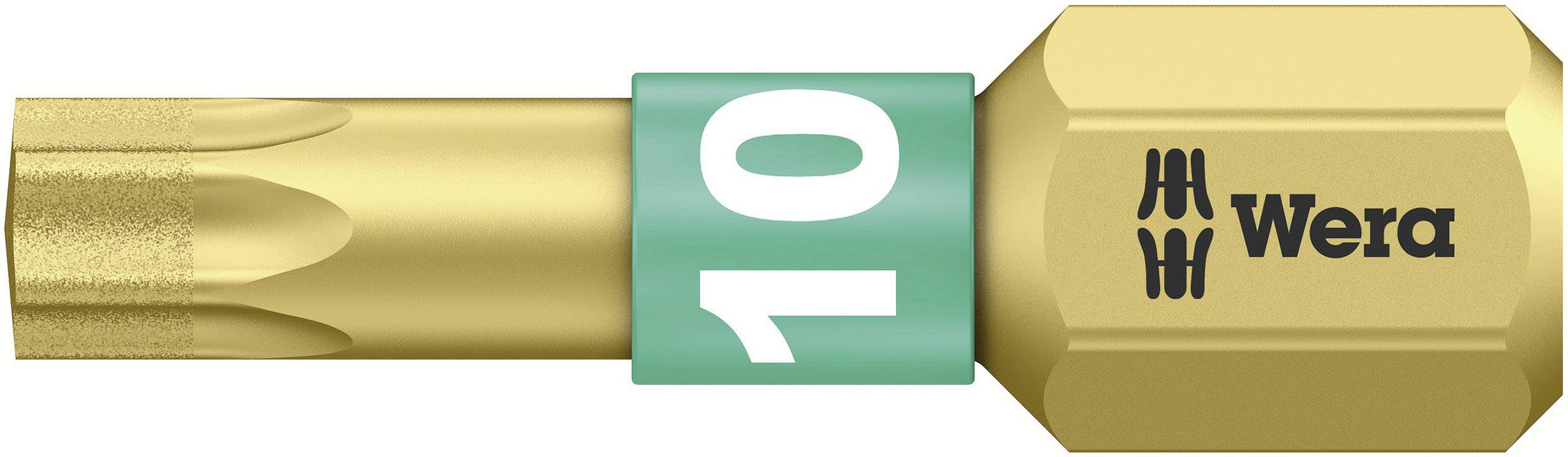 Wera gold-coloured bit screwdriver with green and white '10' marking.
