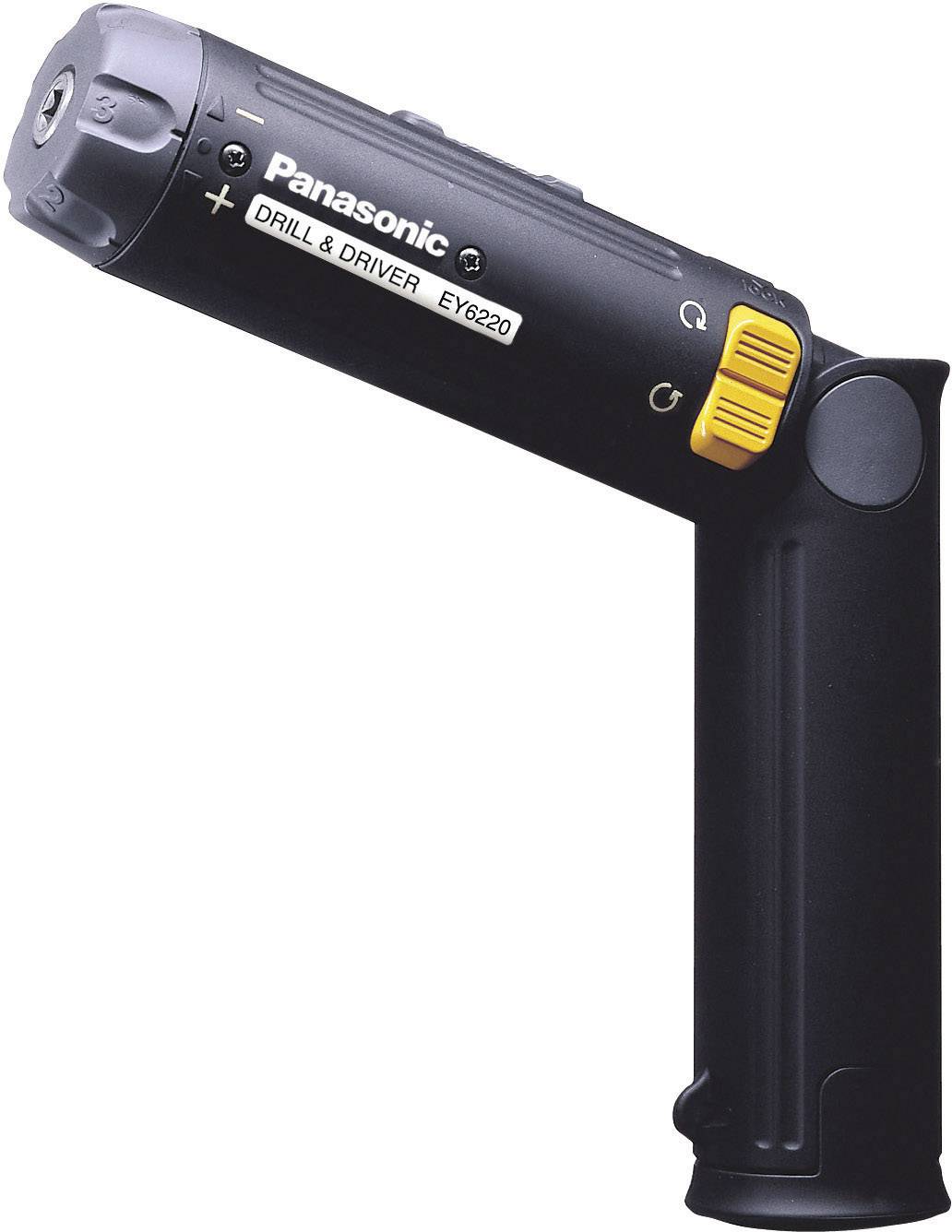 A black Panasonic drill driver with a yellow switch and a label 'DRILL & DRIVER EY6220' on the side.