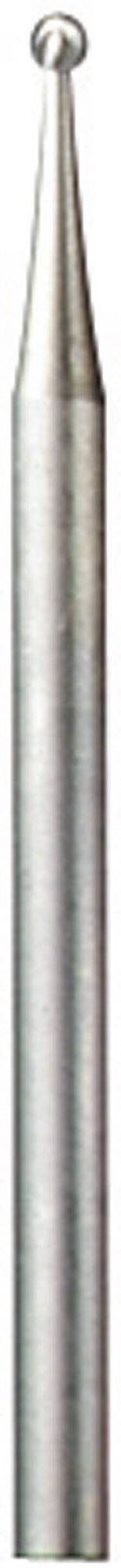 A metallic, cylindrical milling cutter with a spherical tip, used in dental technology for fine work and details.