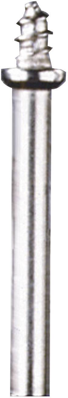 A shiny, long metal screw with a sharp thread and round head, suitable for wood or metal fastenings.