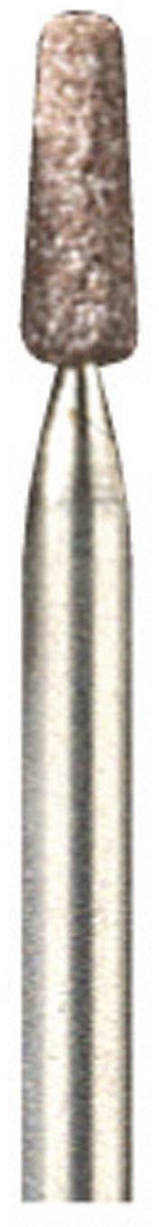Grinding pin with a metallic shaft and a conically shaped, textured grinding tip made of brown material.