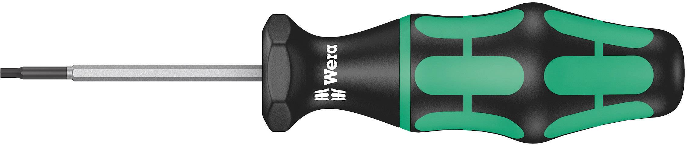 A screwdriver with an ergonomic black and green handle and a red tip displays the brand name on the handle.