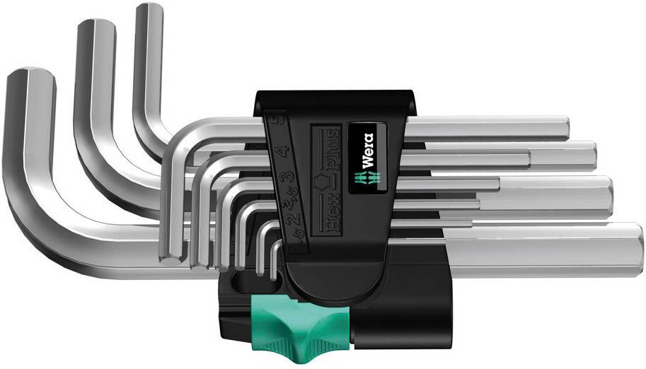 A set of Wera Allen keys in a black holder, ten different key sizes, ideal for mechanical work.