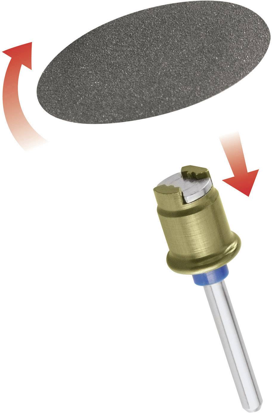'Grinding Head and Rotating Grinding Surface' shows a rotating, coarse sandpaper over a metallic dental drill attachment.
