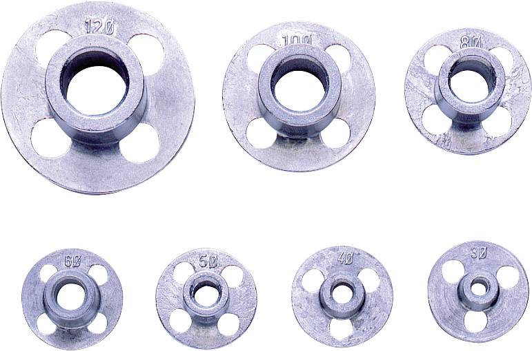 Seven protective screw covers in different sizes (120, 110, 80, 60, 50, 40, 30) on a white background.