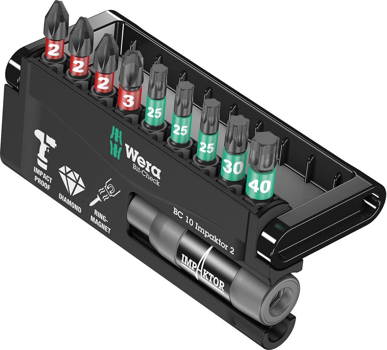 Wera 8751/67-9/IDC Impaktor Bit-Check 05057682001 Bit set 10-piece Phillips, Star socket Impaktor® technology