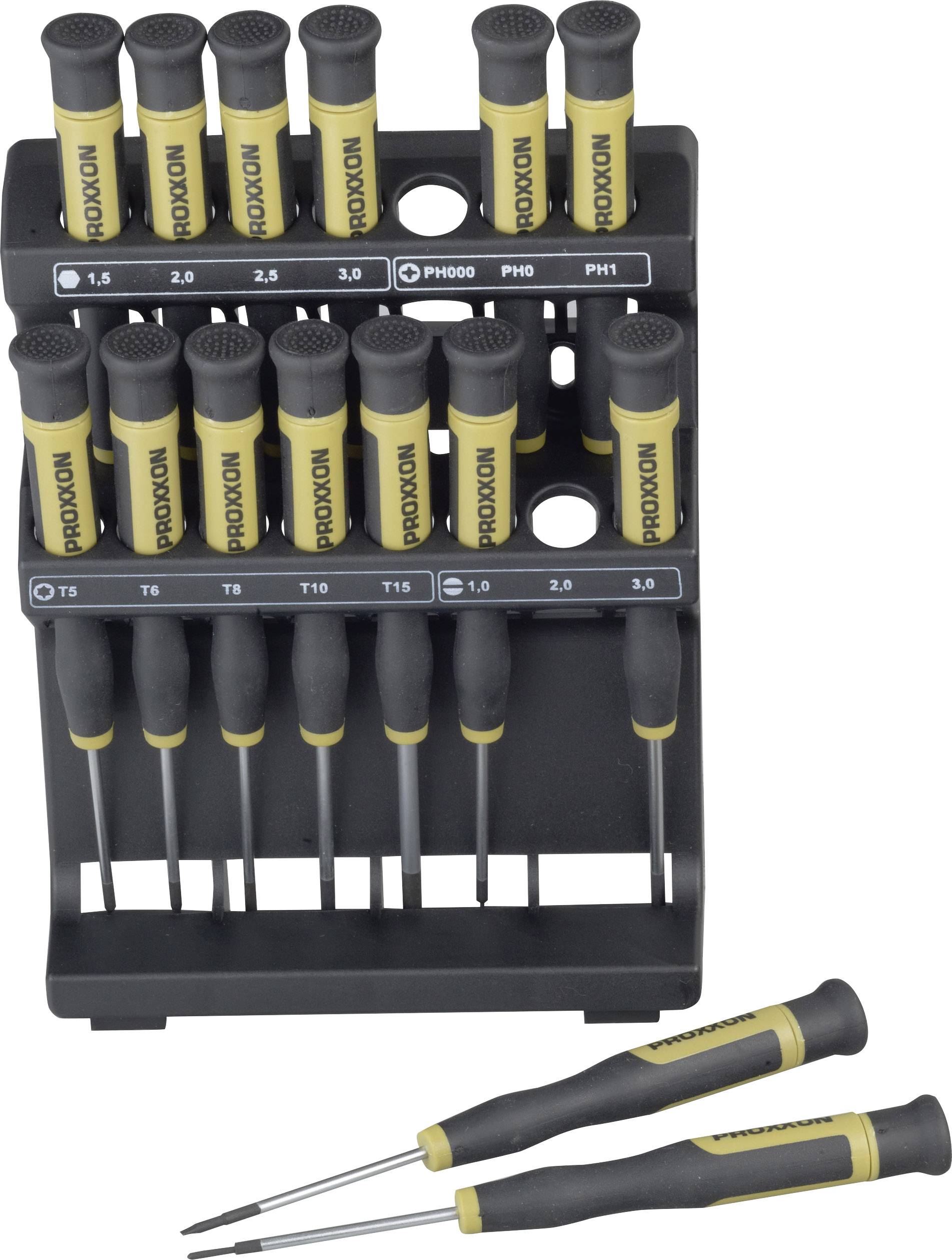 Proxxon Micromot MICRO Electrical & precision engineering Screwdriver set 15-piece Slot, Phillips, Star, Allen