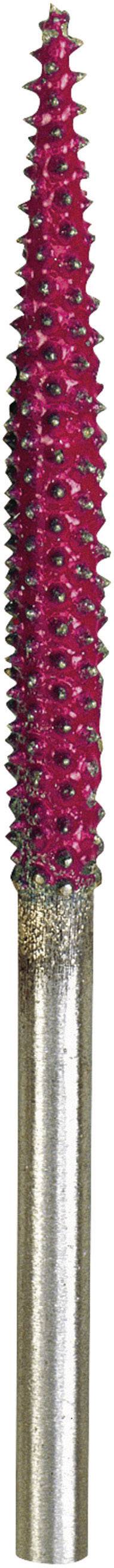 Decorative illustration of a cone-shaped, pink milling cutter with a metal base, used in metalworking or craftsmanship.