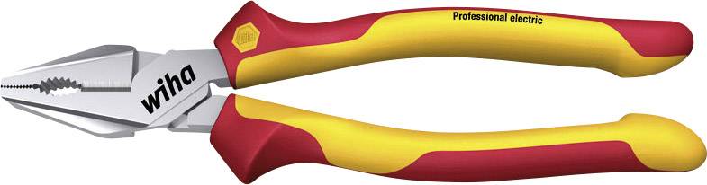 Red and yellow combination pliers with the inscription 'Professional electric', suitable for electrical work, by the brand Wiha.