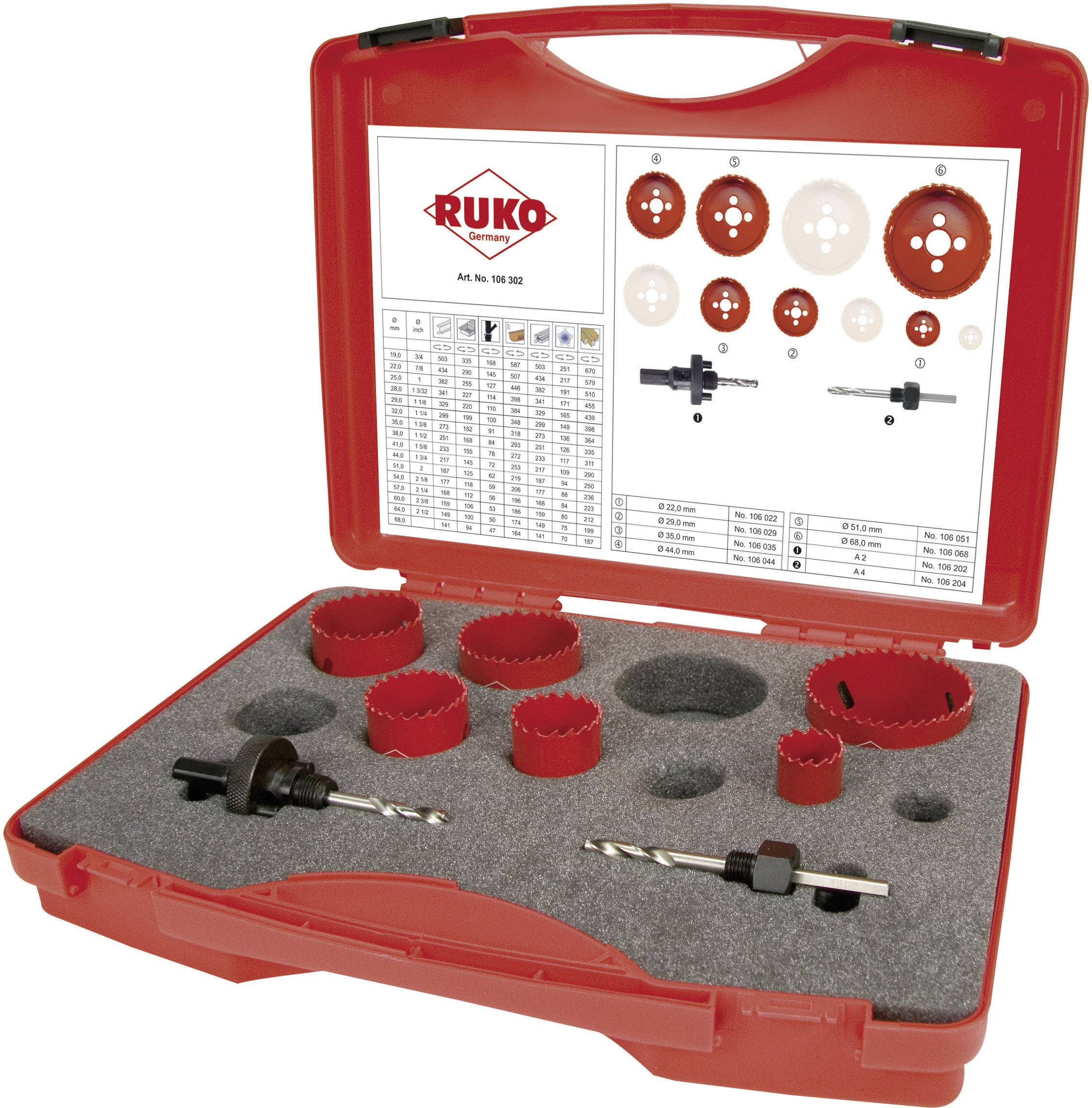 RUKO 106302 106302 Hole saw set 8-piece 22 mm, 29 mm, 35 mm, 44 mm, 51 mm, 68 mm 1 Set