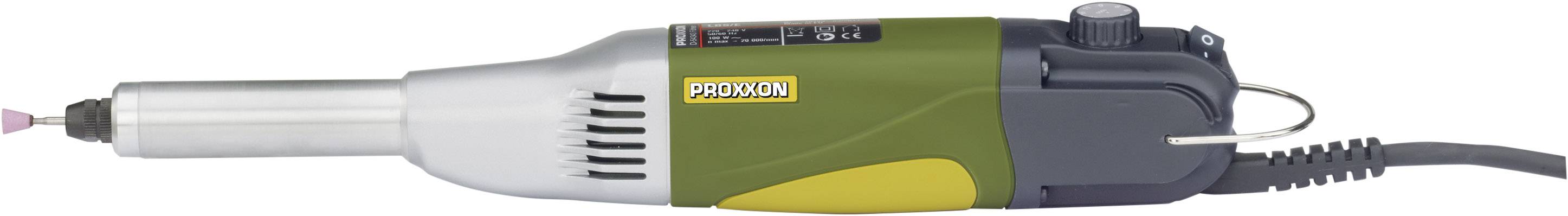 Electric Proxxon motor with a green casing and silver tip, suitable for precision mechanical or craft work.