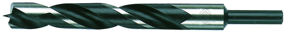 A metal drill bit with two spiral flutes, used for drilling into metal surfaces.