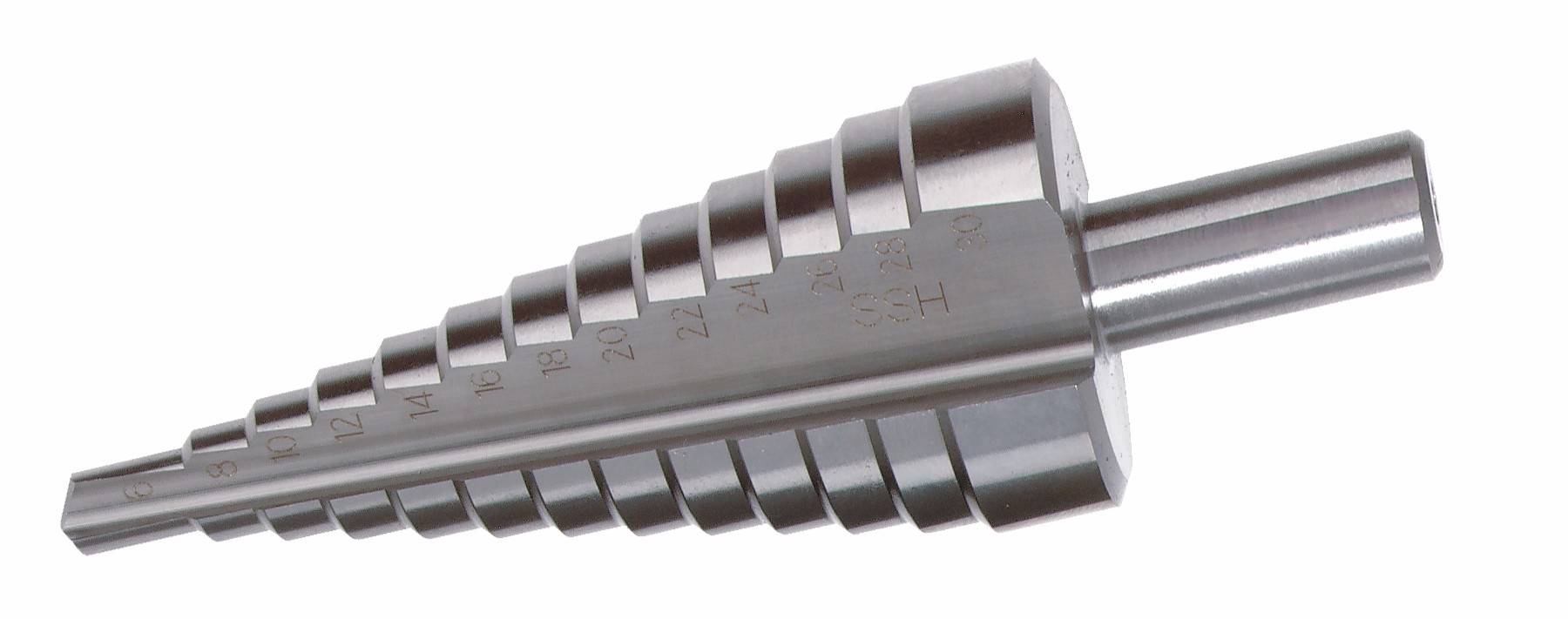 Kegelsenker aus Metall mit gestuften Rillen, verwendet für das Bohren konischer Löcher in verschiedenen Materialien.