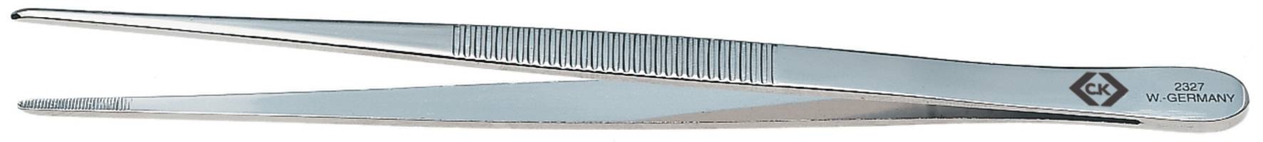 Metal tweezers with a knurled handle and precision tips, suitable for precision mechanics or medical applications.