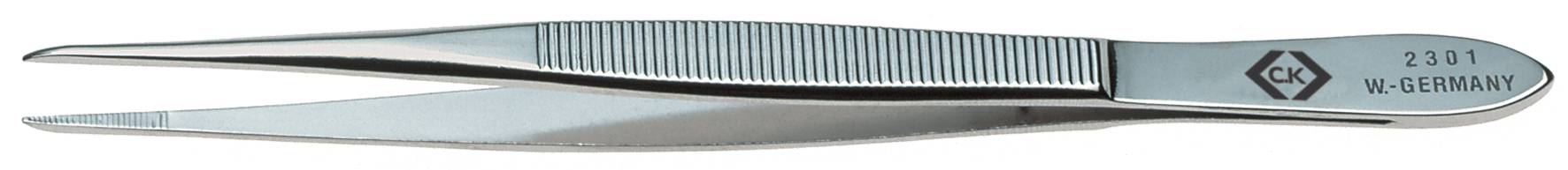 'A silver tweezers with a ribbed handle and narrow tips, engraved with 