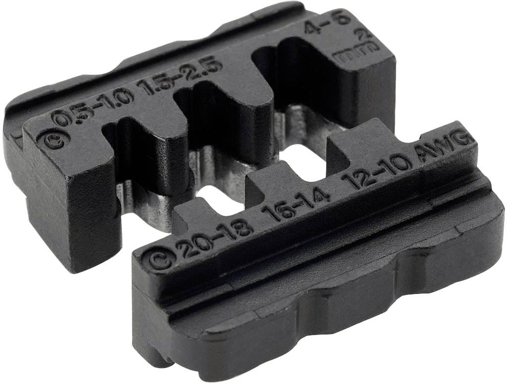 Crimping plier inserts with labels: 0.5–10, 1.5–2.5 and 4–6 mm², as well as 20–18, 16–14 and 12–10 AWG