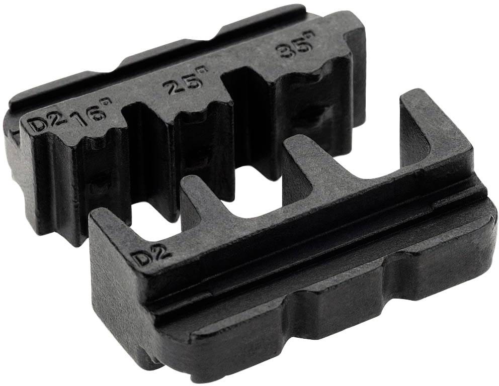 Two black plastic parts with numbered protrusions reminiscent of gears, marked with the numbers '25' and '35'.