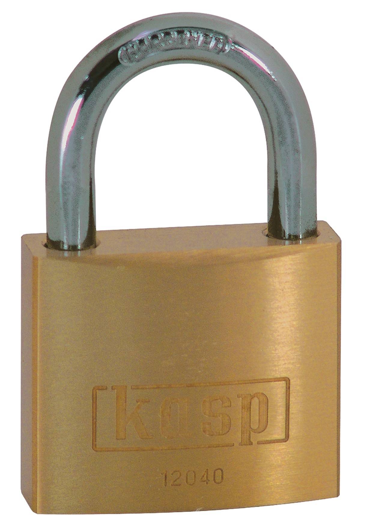 A closed, golden padlock with a silver shackle and the inscription 'kasp 12040' on the front.
