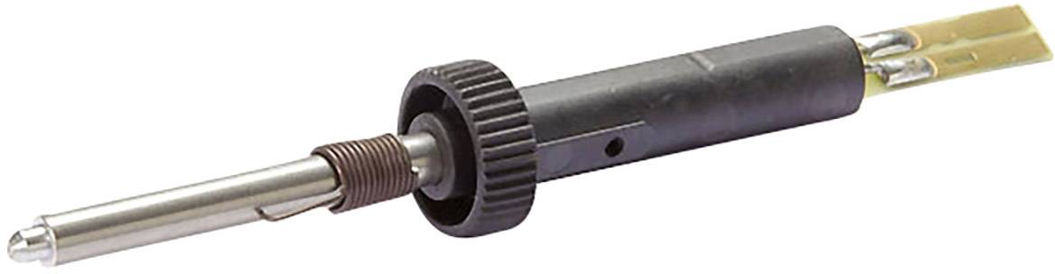 Soldering iron with heat-resistant tip, black handle and a heating element. Used for soldering electronic components.