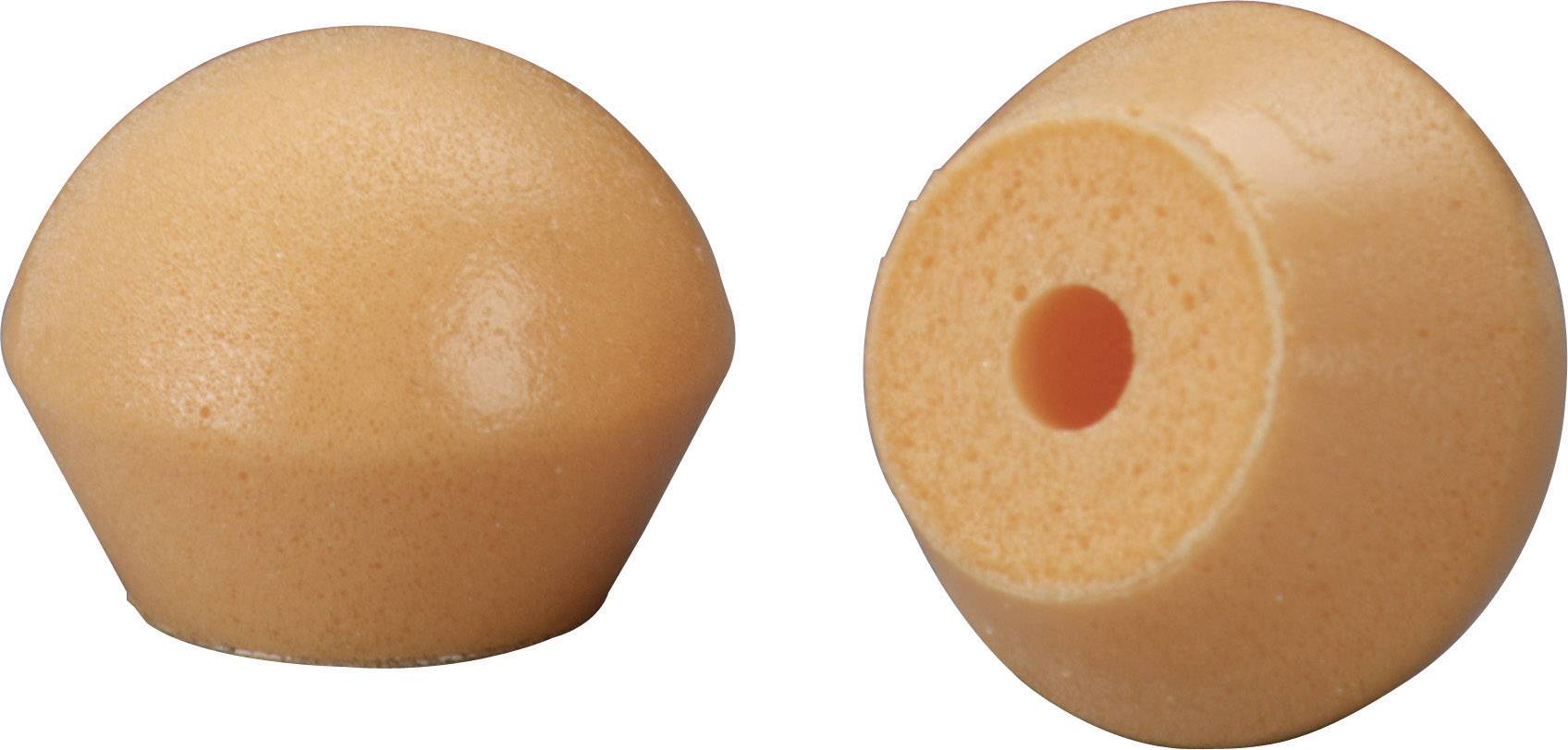Two orange foam balls with a through-hole, potentially used as earplugs or dampening elements.