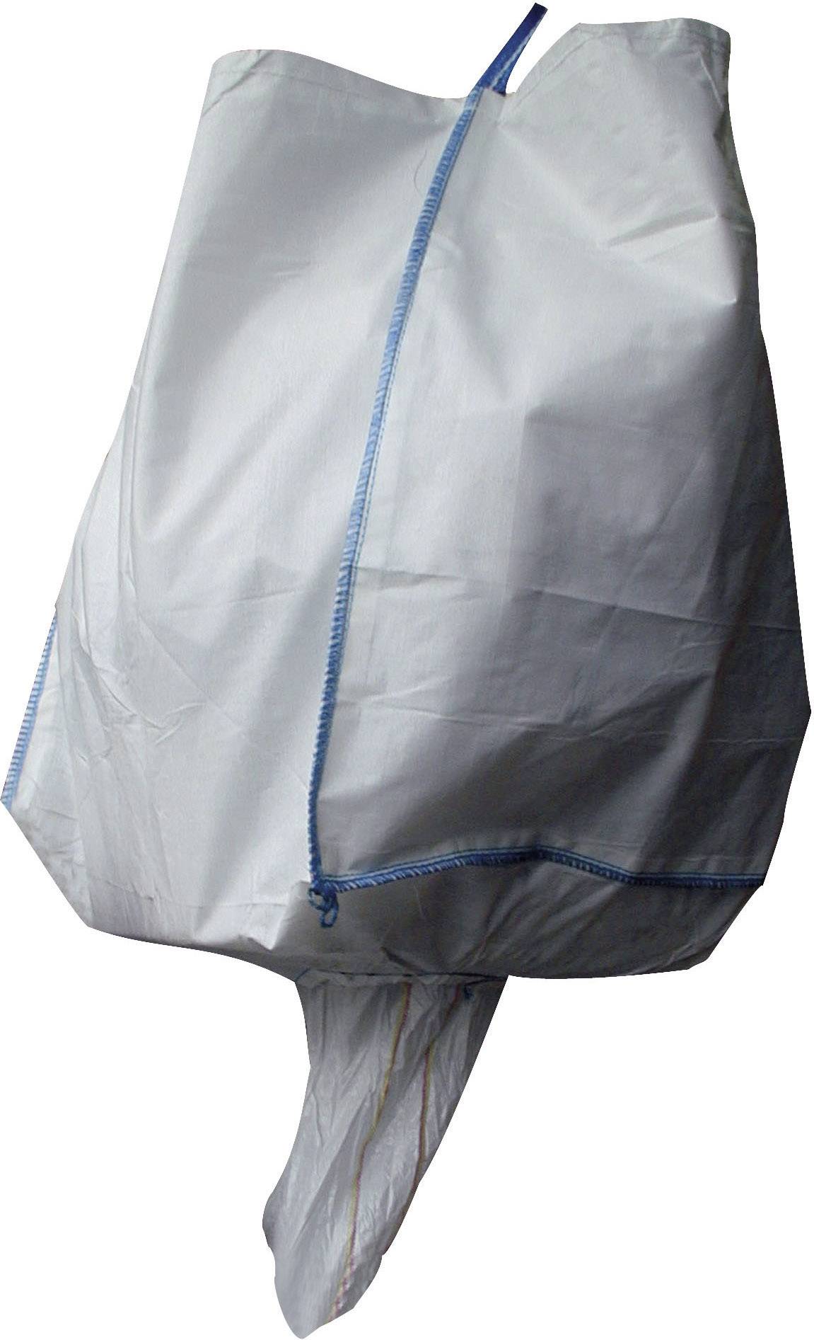 Large, white flexible container with a blue zip, often used for transporting bulk goods.