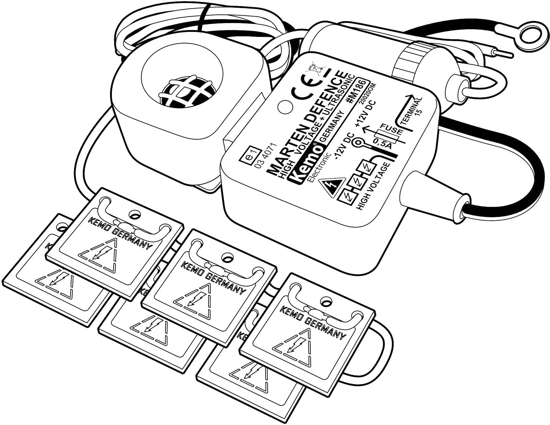 Kemo M186 Car animal repeller incl. LED guard, incl. high-voltage electrode pads 12 V 1 pc(s)