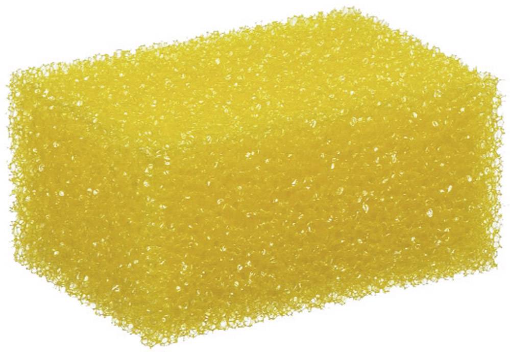 Yellow, rectangular sponge with a coarse texture, ideal for cleaning surfaces.