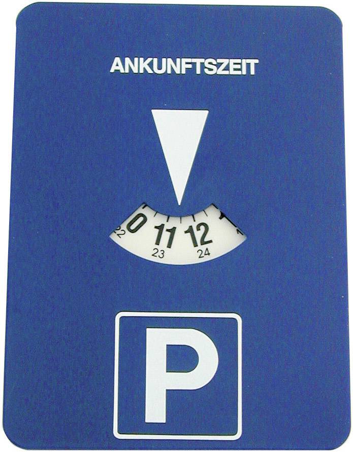 A blue parking disc shows 11:00 as the arrival time. Underneath, a white 'P' is depicted on a square.