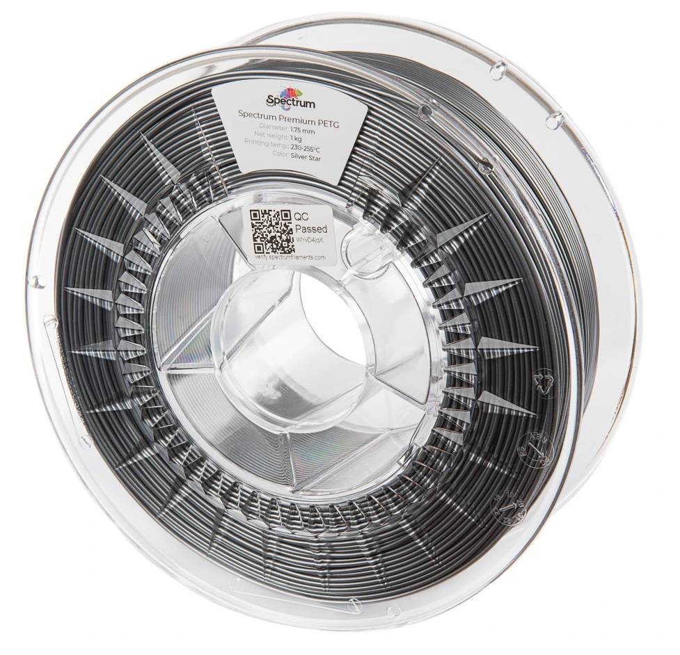 Spectrum Filaments 80062 PET-G Premium Filament PETG chemical-resistant, shatter-proof 1.75 mm 1000 g silver star, Silver 1 pc(s)