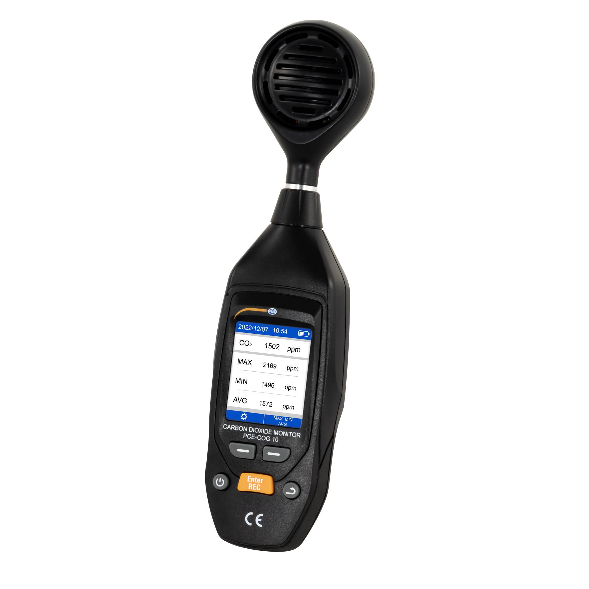 PCE Instruments PCE-COG 10 CO2 detector 0 - 9999 ppm Thermometer, Datalogger function, USB interface Calibrated to Manufacturer's