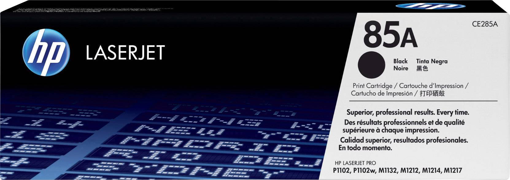 HP LaserJet 85A printer cartridge, black ink. Compatible with models: P1102, P1102w, M1132, M1212, M1214, M1217.
