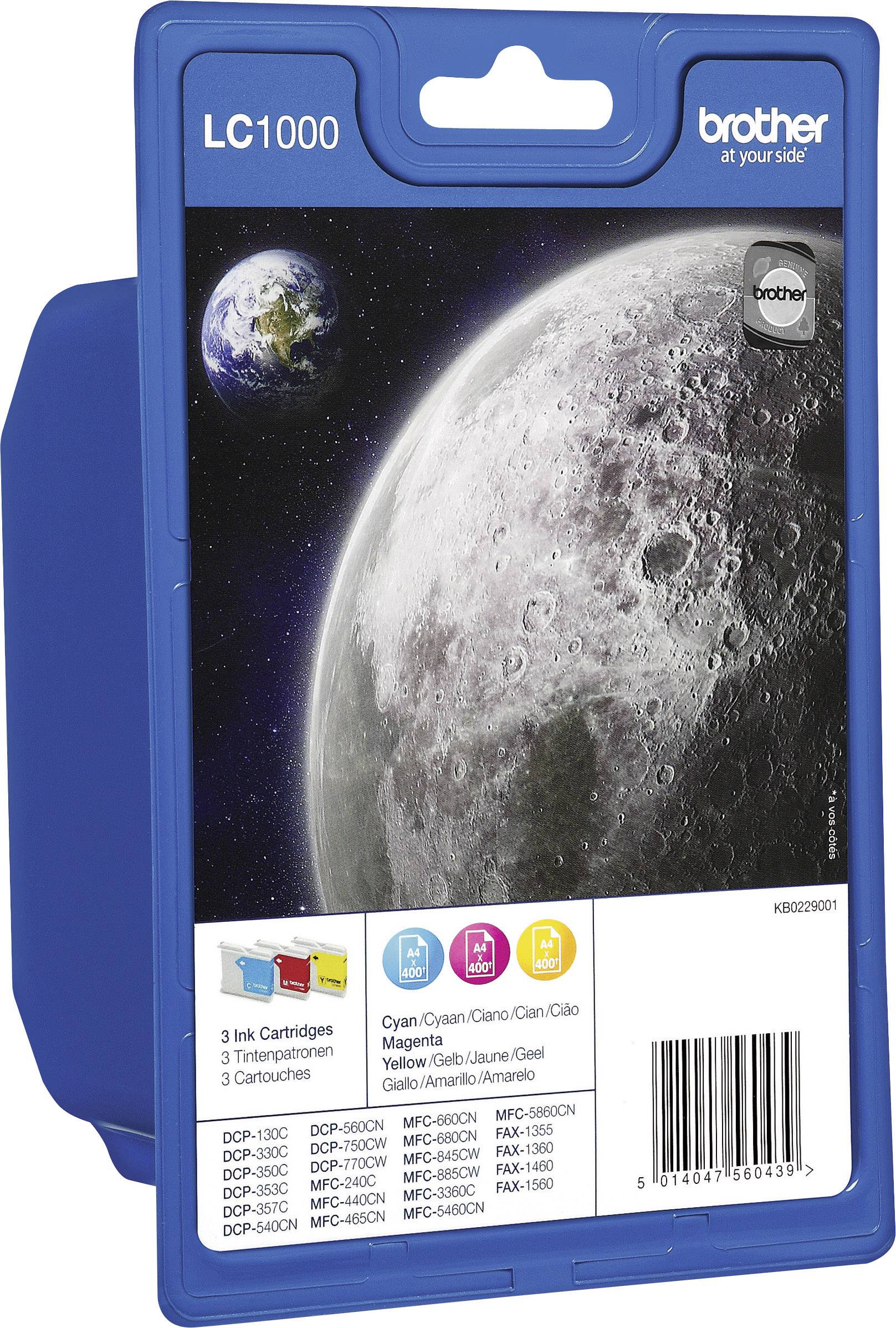 Brother Ink LC-1000 Original Set Cyan, Magenta, Yellow LC1000RBWBPDR