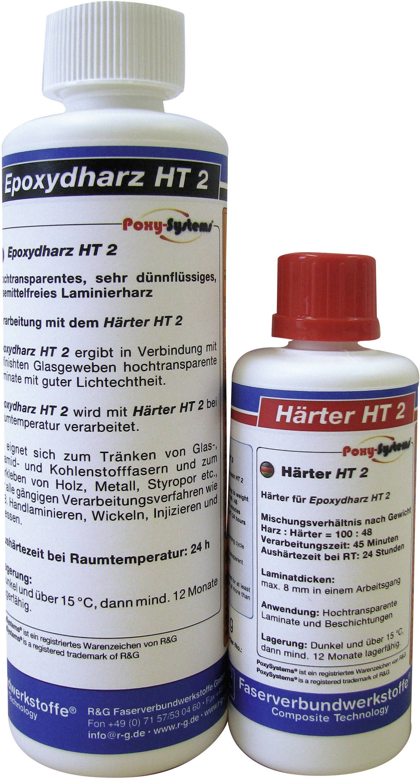 Bottles of epoxy resin and hardener. Labels display product information and instructions for use in model-making and other projects.