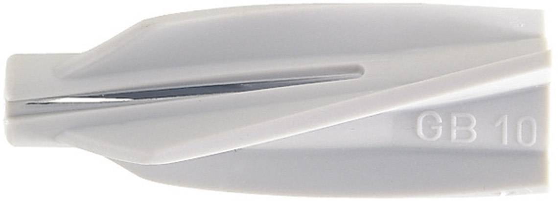 A grey wall plug with the inscription 'GB 10' on the side.