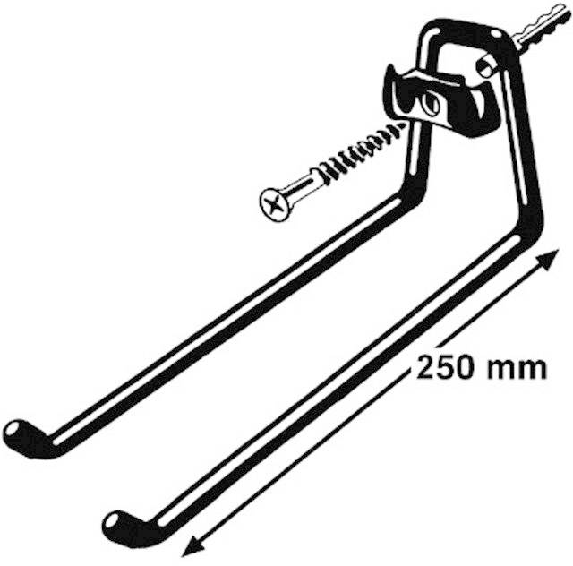 Metal wall hooks for fixing with screw and wall plug, 250 mm long, for hanging items on the wall.