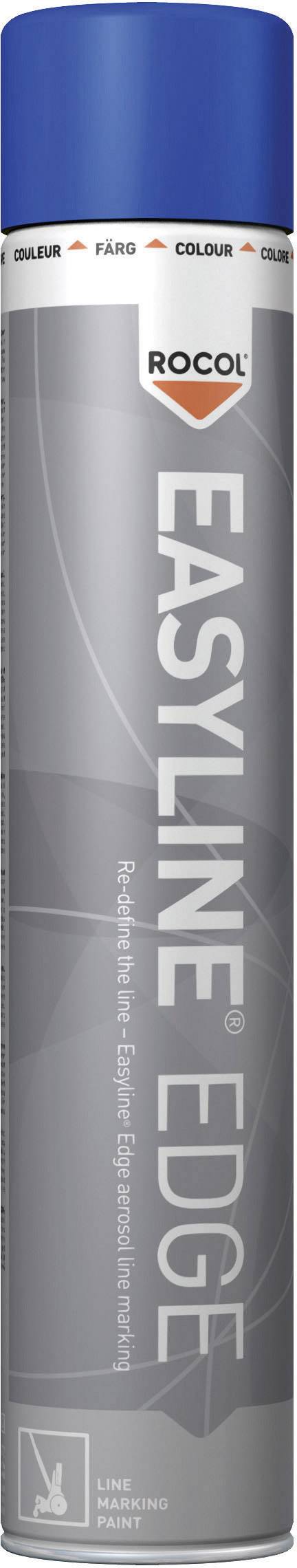 Spray can with the inscription 'ROCOL Easyline Edge', used for markings. Silver background with blue lid.