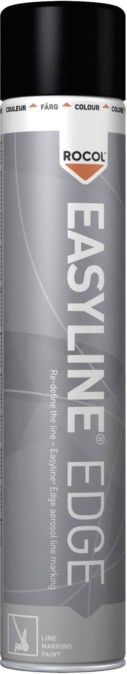 Spray can with the label 'ROCOL Easyline Edge' for marking paint. Designed for precise line marking on surfaces.