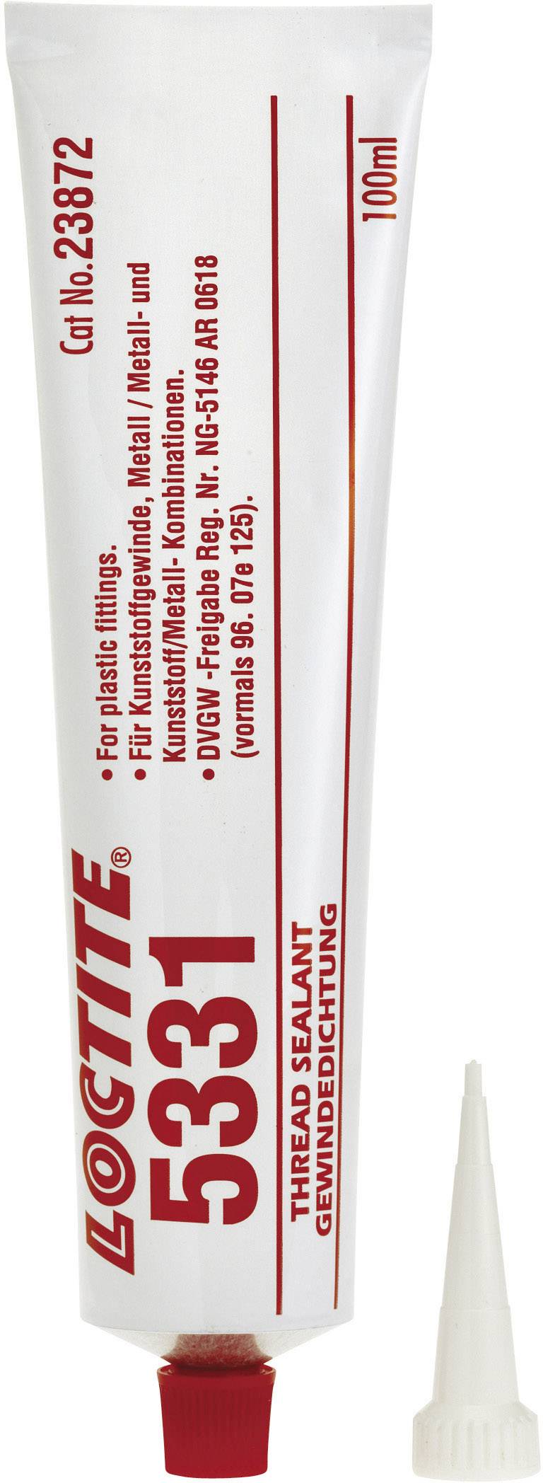 Plastic red thread sealant in a 100-ml tube of 'Loctite 5331', with screw-on nozzle.<br><br>Correction:<br>Plastic red thread sealant in a 100-ml tube from 'Loctite 5331', with a screw-on nozzle.
