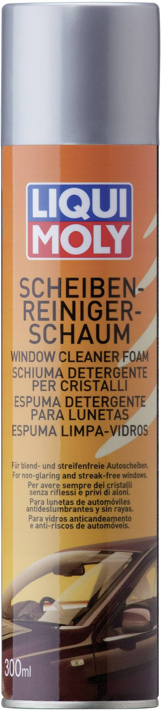 Liqui Moly Windscreen Cleaner Foam, 300 ml, with an illustration of a car on the label. Text in multiple languages.