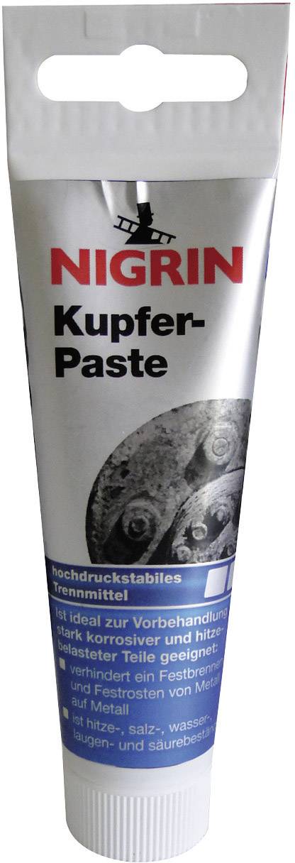 Röhre mit Nigrin Kupfer-Paste. Ideal zur Vorbehandlung, stark korrosions- und freßmittelbeständig. Geeignet für Plastik, Metall.