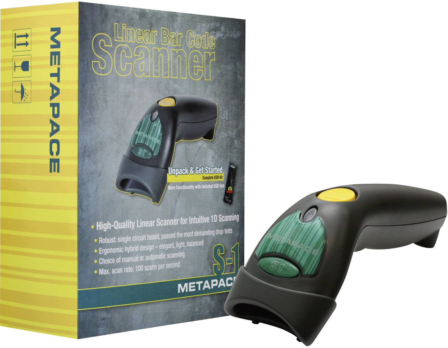 Metapace S-1 USB-Kit Barcode scanner Corded 1D Imager Anthracite Hand-held USB
