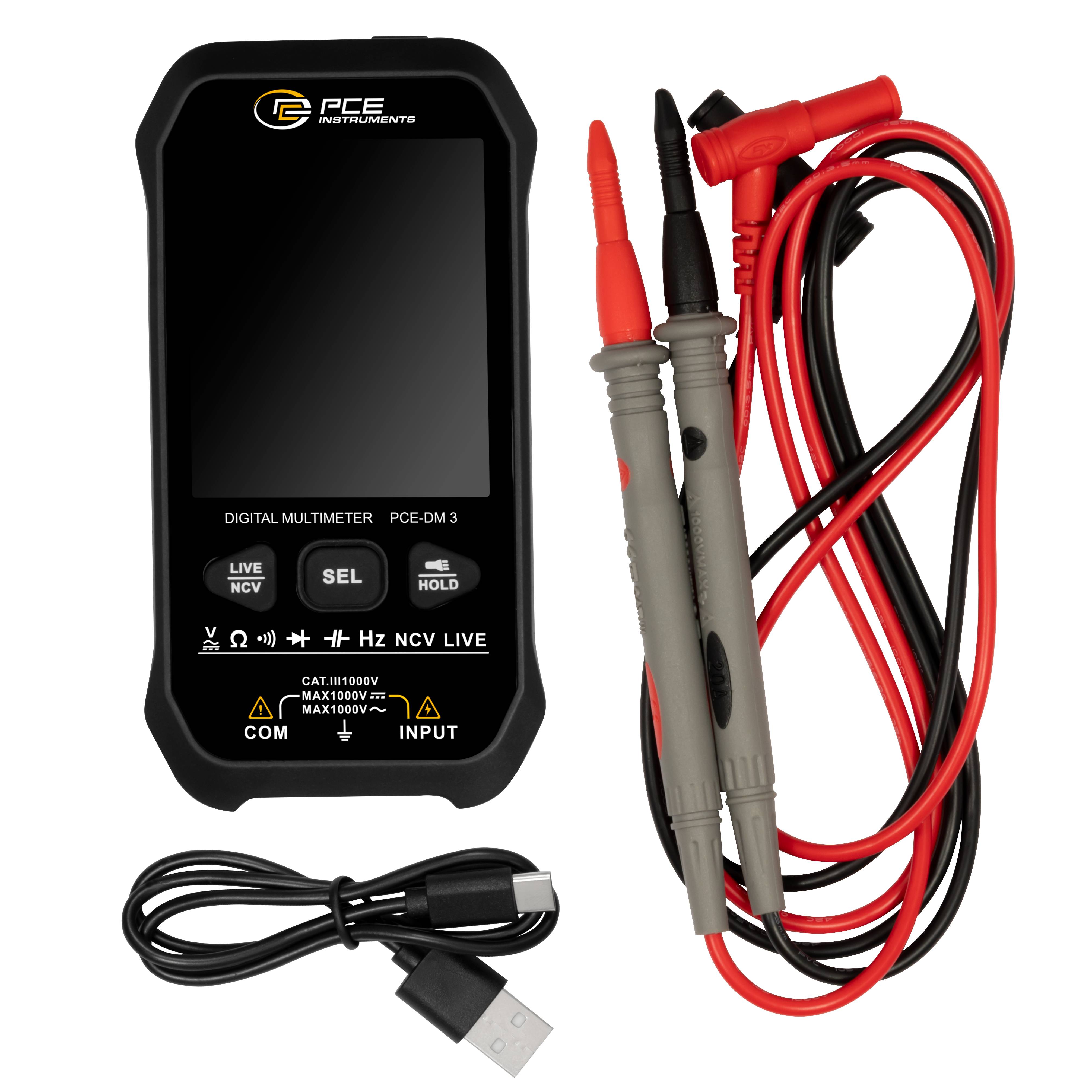 PCE Instruments PCE-DM 3 Handheld multimeter Digital Data logger CAT III 1000 V Display (counts): 9999
