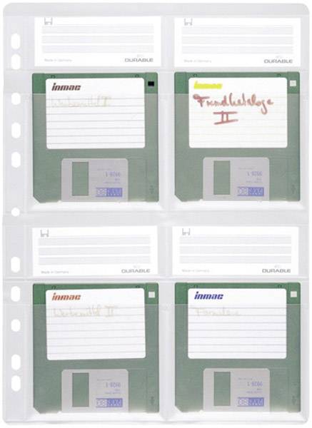 Six floppy disks in a transparent plastic organiser. Two labelled: 'Women's Lie II' and two unlabelled.