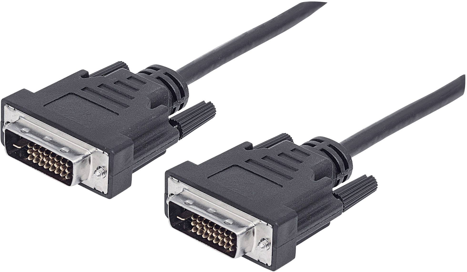 Manhattan DVI Cable DVI-D 24+1-pin plug, DVI-D 24+1-pin plug 1.80 m Black 328838 BULK screwable DVI cable
