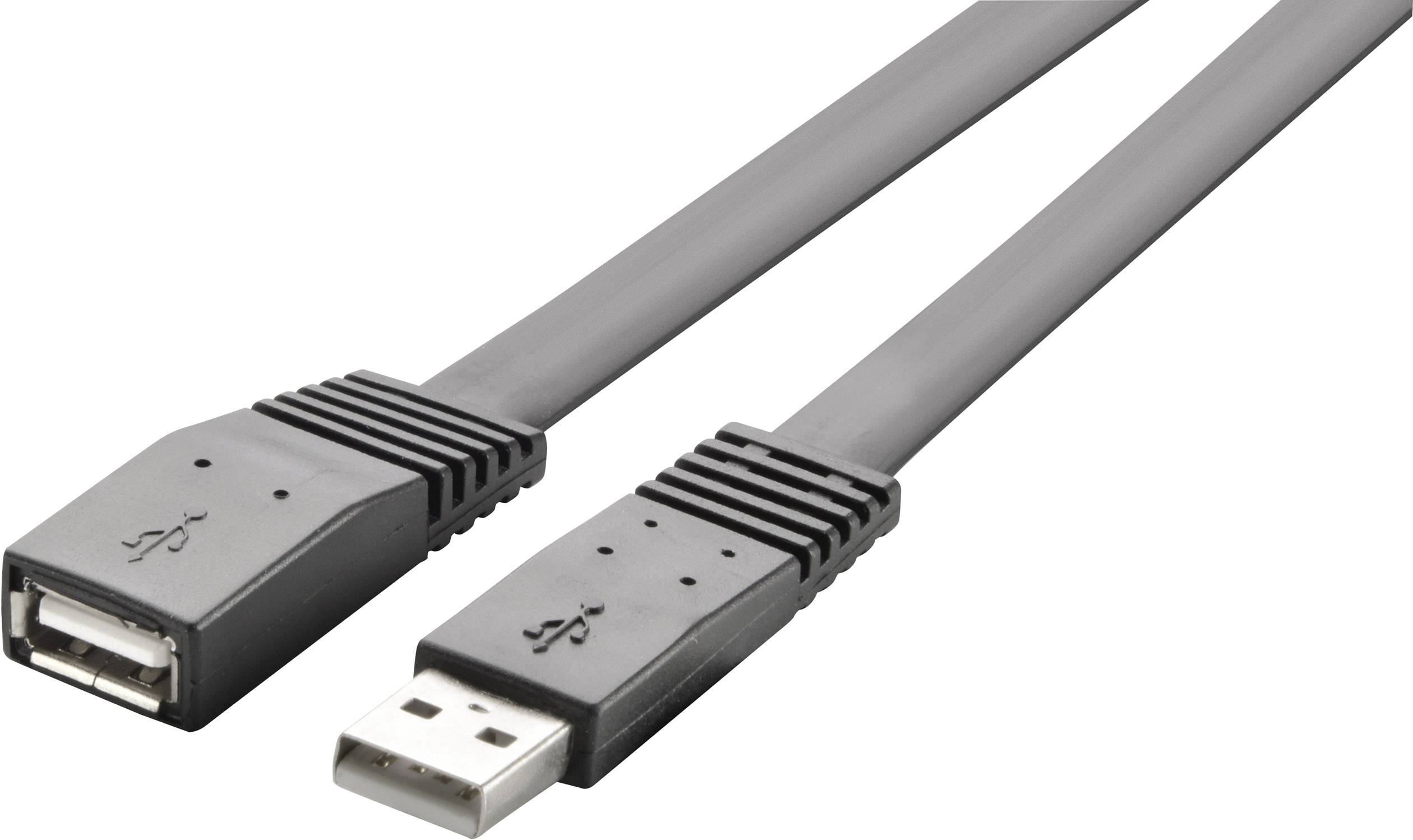 Two USB cables: One with a female connector (left) and one with a male connector (right) on a white background.