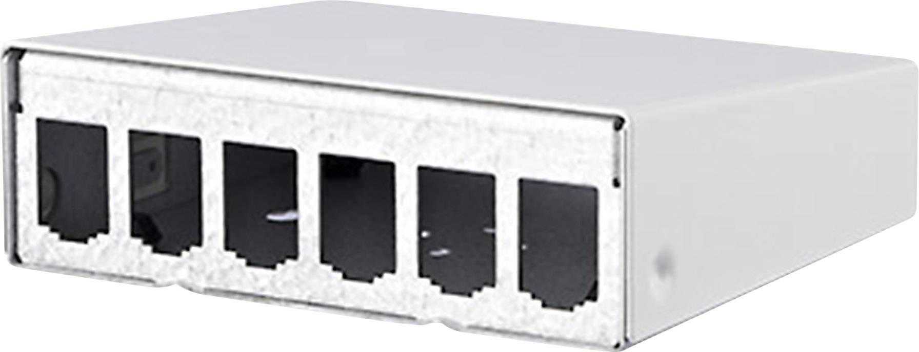 Housing with five rectangular openings on the front, suitable for technical components or connections.