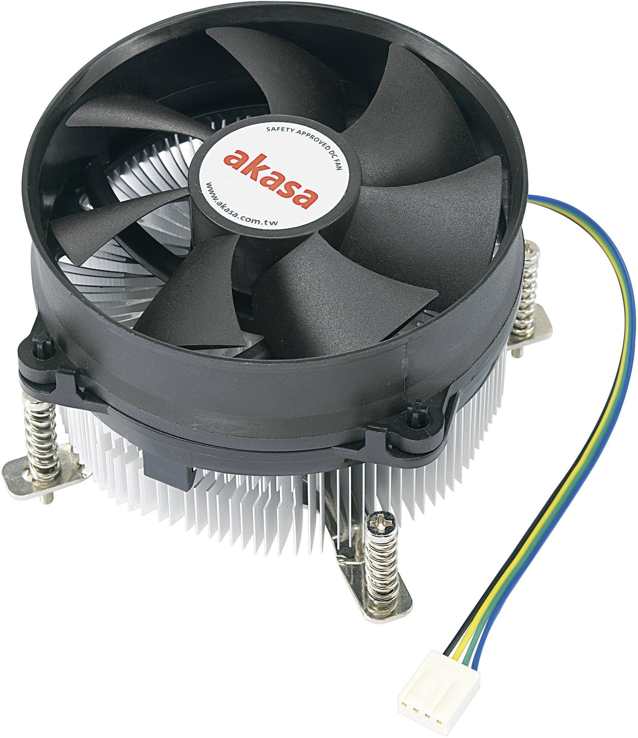 Computer processor fan with four blades and heat sinks. Connection cable with plug, for heat dissipation in PC.