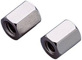 Two hexagonal steel metal nuts lying side by side. They are depicted on a neutral background, showing their threaded sides.