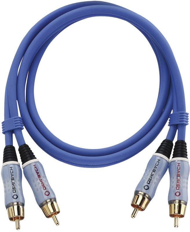 Blue RCA stereo audio cable with gold-plated connectors, suitable for audio or video connections between devices.