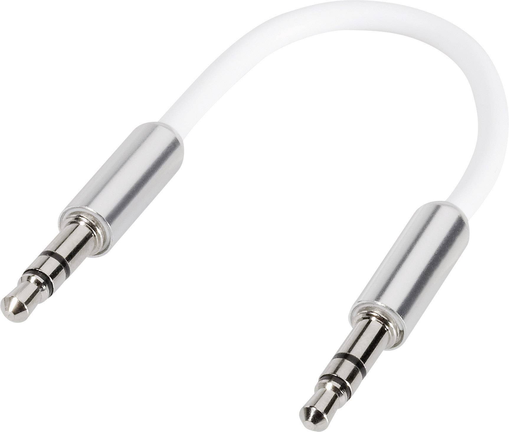 A short white audio cable with two silver 3.5 mm jack plugs at each end.